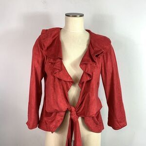 Mishca Red Faux suede Tie Front Open Blouse Size Small